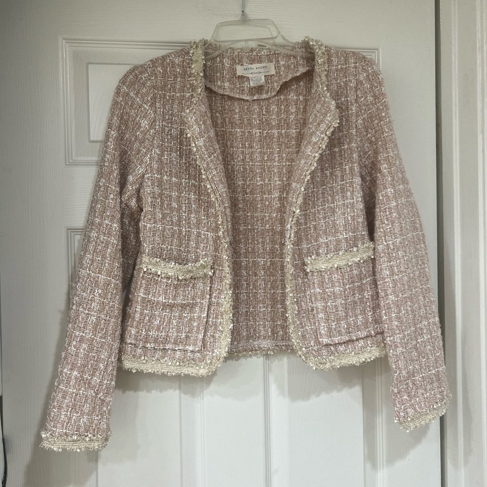 NEW blush pink cream tweed blazer jacket